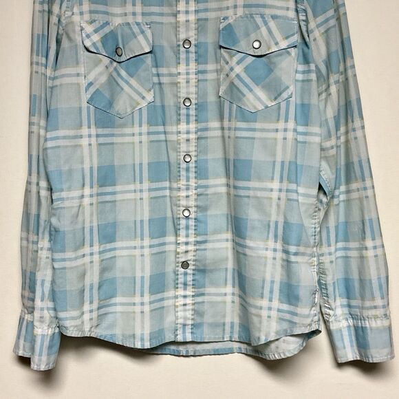 Warp And Weft Long Sleeve Pearl Snap Button Down‎ Blue Plaid Men’s Medium - Picture 6 of 11